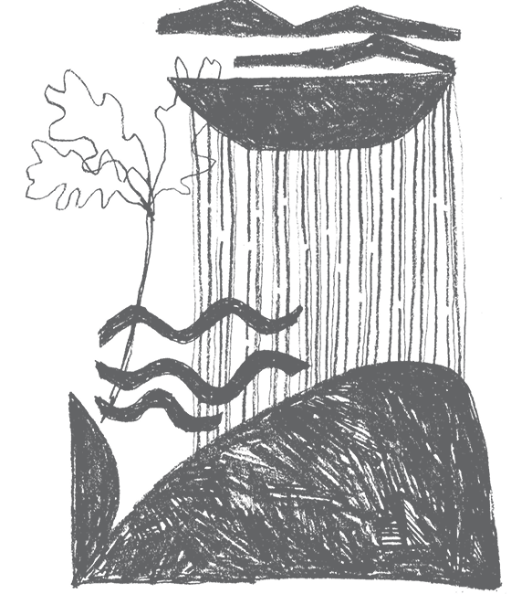 Stylized drawing of a rain cloud raining